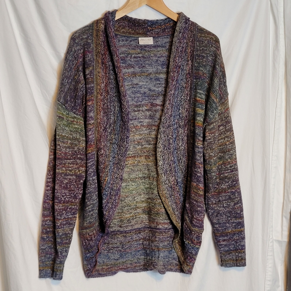 Jillian & Nicole Multi-Color Open Front Shawl Collar Cocoon Sweater L